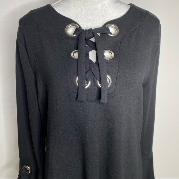 INC International Concepts NWT deep black night Ryder lace up top size large - Picture 2 of 9